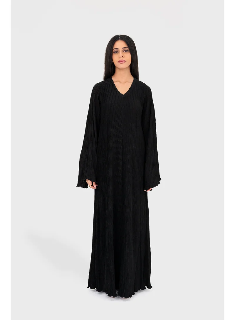 اوفيليا فستان نسائي مطوي - فستان ماكسي أسود أنيق بقماش انسيابي مناسب للارتداء اليومي والمناسبات